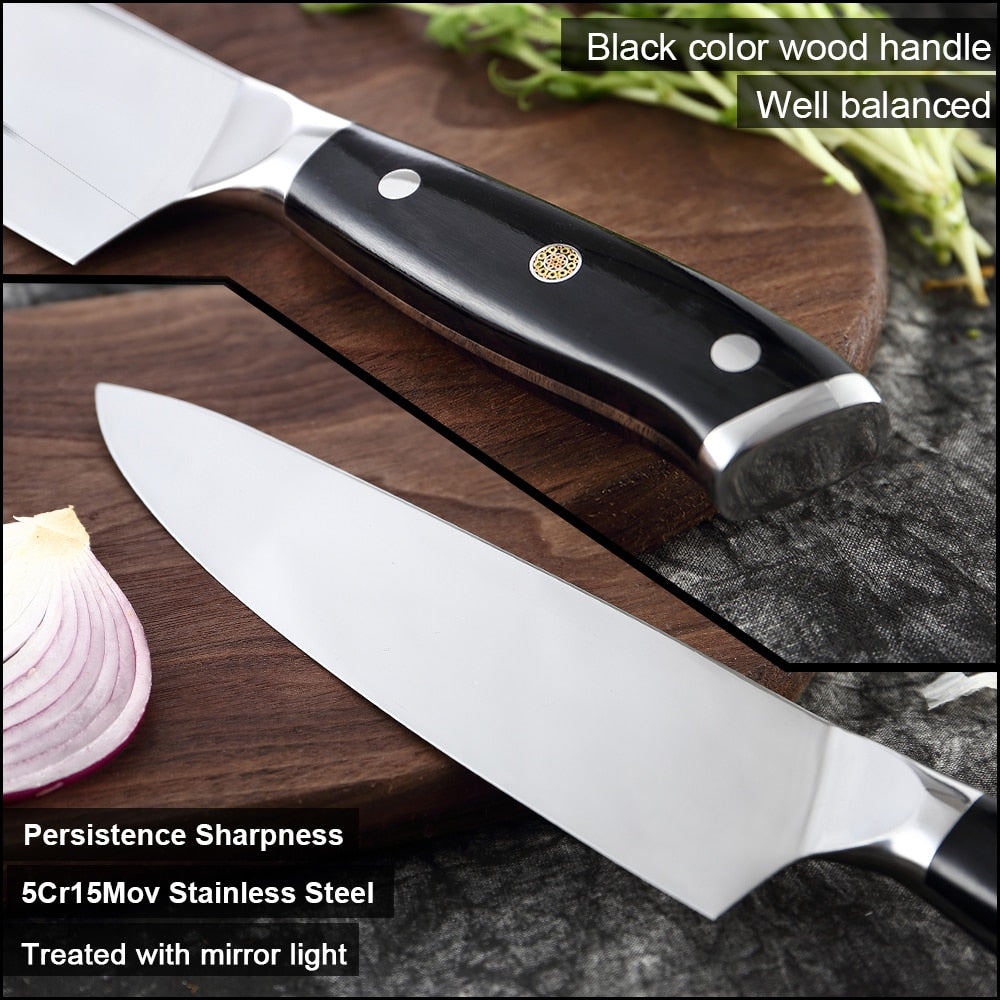 XITUO German Stainless Steel Kitchen Knife 1-7PCS Chef Knife Sharp Santoku Knife Cleaver Paring Knives Boning