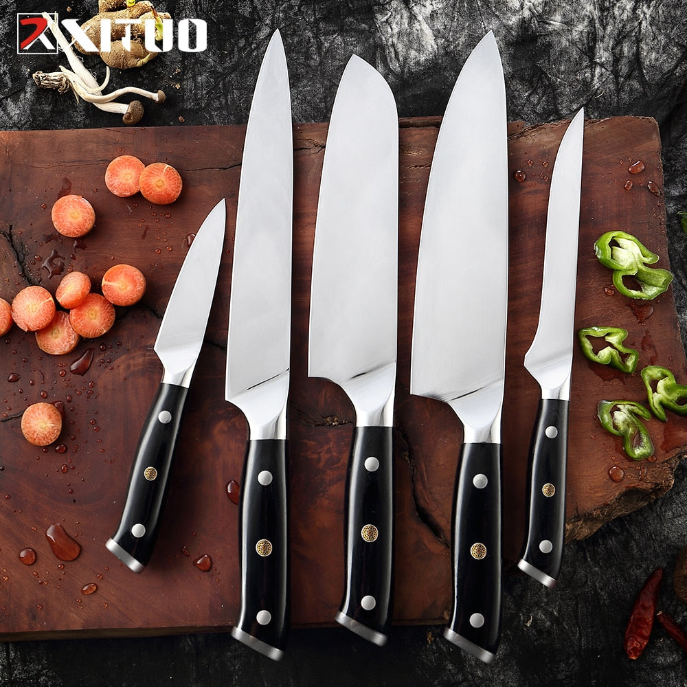 XITUO German Stainless Steel Kitchen Knife 1-7PCS Chef Knife Sharp Santoku Knife Cleaver Paring Knives Boning