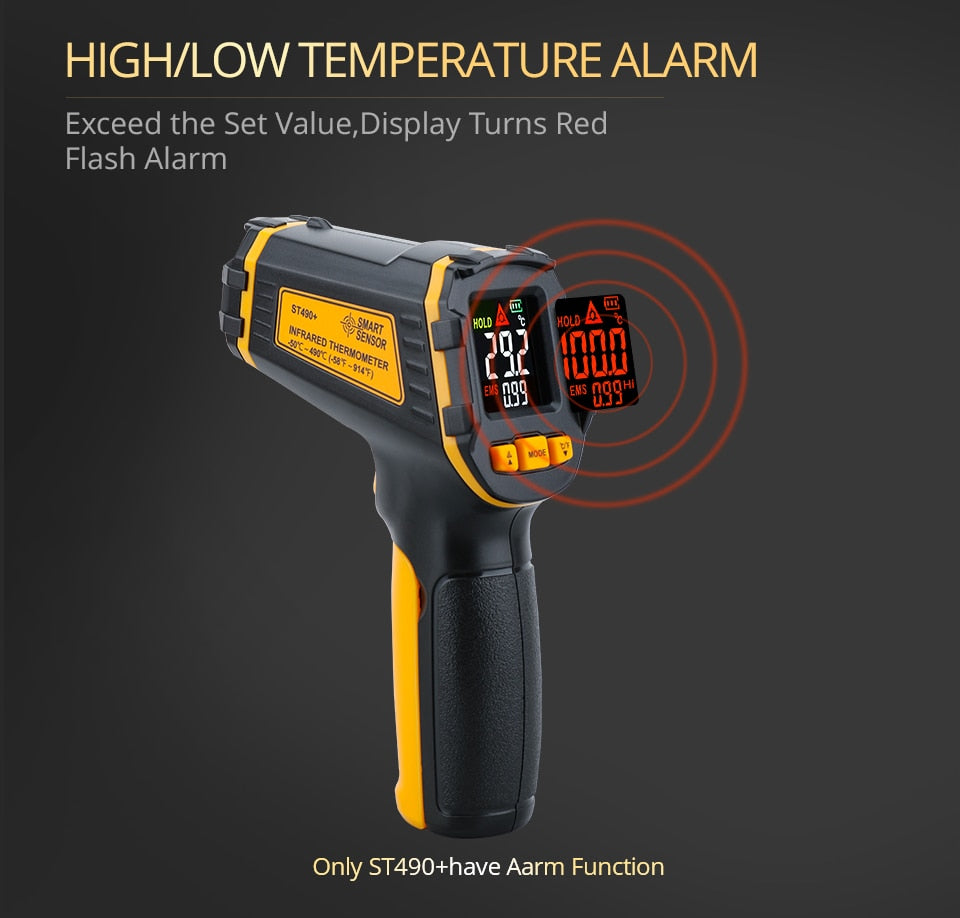 Digital Infrared Thermometer Laser Temperature Meter Non-contact Pyrometer Imager Hygrometer IR Color LCD Light Alarm