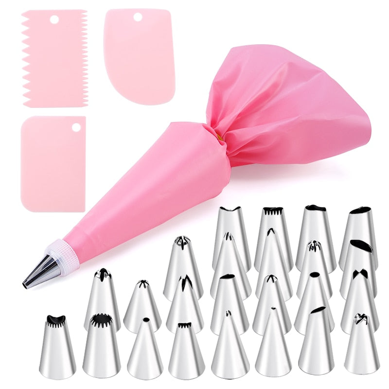 16/24 Pcs Set Pastry Bag and Stainless Steel Cake Nozzle Kitchen Accessories For Decorating Bakery Confectionery Equipment