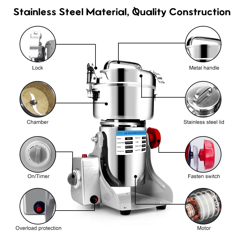 Big Capacity 800G 3000W Herb Grinder Coffee Machine Grain Spices Mill Wheat Mixer Dry Food Grinder