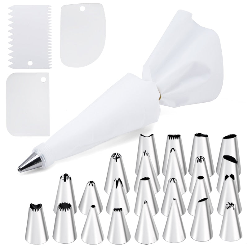 16/24 Pcs Set Pastry Bag and Stainless Steel Cake Nozzle Kitchen Accessories For Decorating Bakery Confectionery Equipment