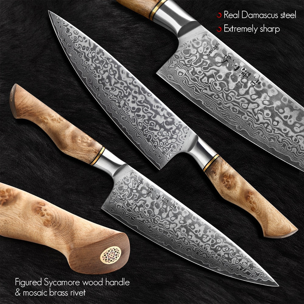 HEZHEN 2PC Chef Knife Set 67 Layer Damascus Super Steel Professional Japanese Knife