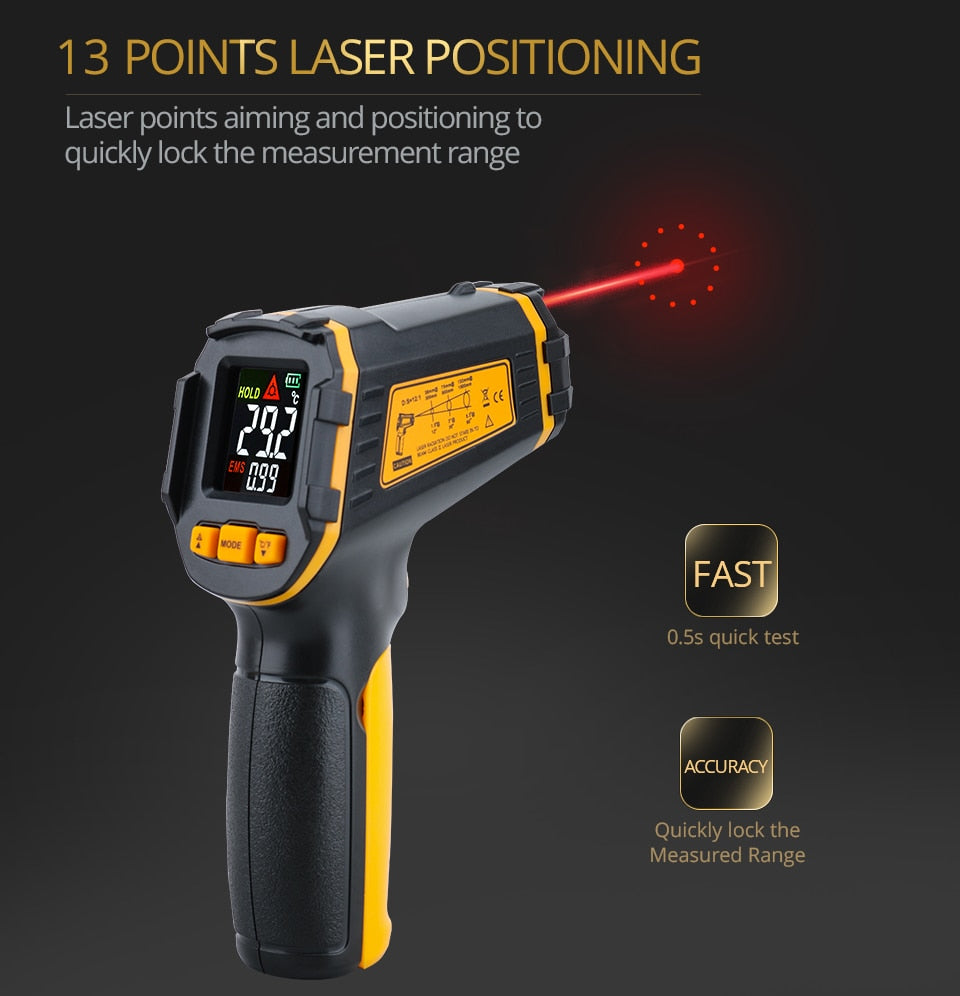 Digital Infrared Thermometer Laser Temperature Meter Non-contact Pyrometer Imager Hygrometer IR Color LCD Light Alarm