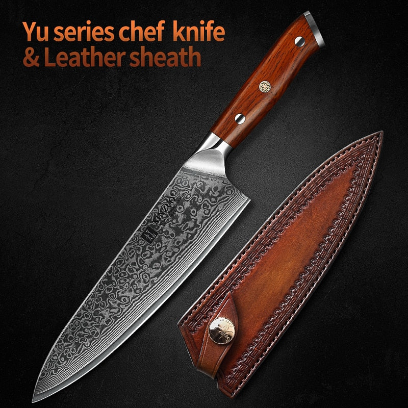 XINZUO 8.5 Inch Chef Knives High Carbon VG10 67 Layer Damascus with Rosewood Handle