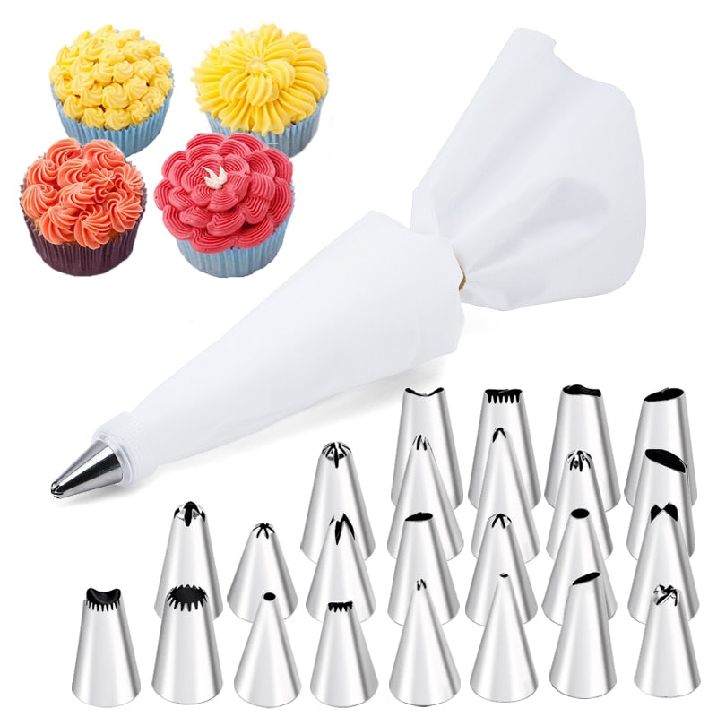 16/24 Pcs Set Pastry Bag and Stainless Steel Cake Nozzle Kitchen Accessories For Decorating Bakery Confectionery Equipment