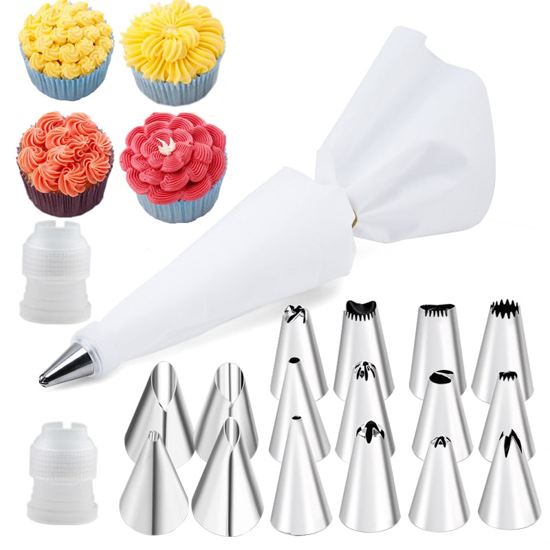 16/24 Pcs Set Pastry Bag and Stainless Steel Cake Nozzle Kitchen Accessories For Decorating Bakery Confectionery Equipment