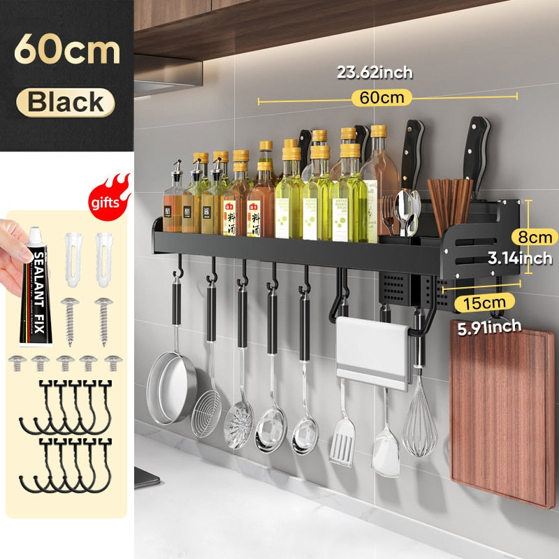 Joybos Multipurpose Kitchen Rack Wall-mounted Aluminum Kichen Organizer Spices Rack Kitchen Utensils Organizer