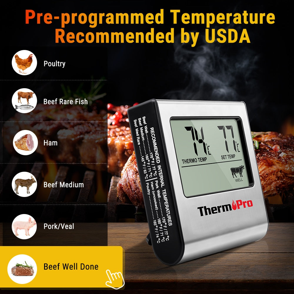 ThermoPro TP16 Digital LCD Display Kitchen Cooking Meat Thermometer For BBQ Oven Grill With Timer Function