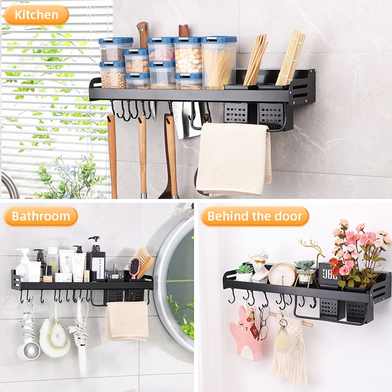 Joybos Multipurpose Kitchen Rack Wall-mounted Aluminum Kichen Organizer Spices Rack Kitchen Utensils Organizer