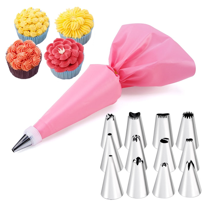 16/24 Pcs Set Pastry Bag and Stainless Steel Cake Nozzle Kitchen Accessories For Decorating Bakery Confectionery Equipment