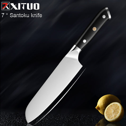 XITUO German Stainless Steel Kitchen Knife 1-7PCS Chef Knife Sharp Santoku Knife Cleaver Paring Knives Boning