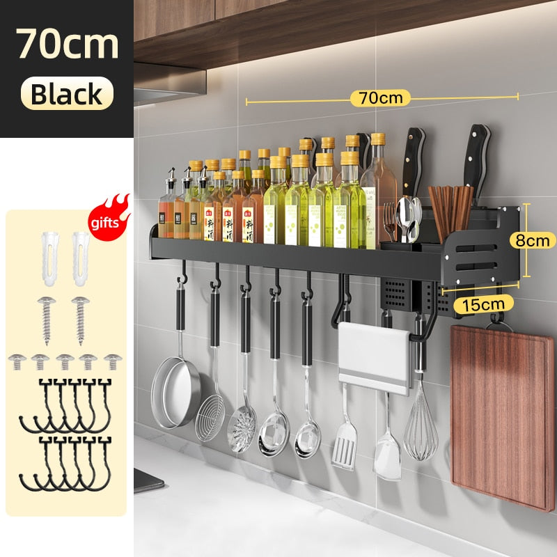 Joybos Multipurpose Kitchen Rack Wall-mounted Aluminum Kichen Organizer Spices Rack Kitchen Utensils Organizer