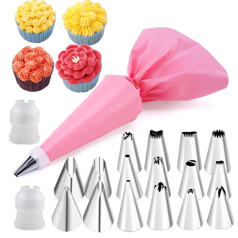 16/24 Pcs Set Pastry Bag and Stainless Steel Cake Nozzle Kitchen Accessories For Decorating Bakery Confectionery Equipment