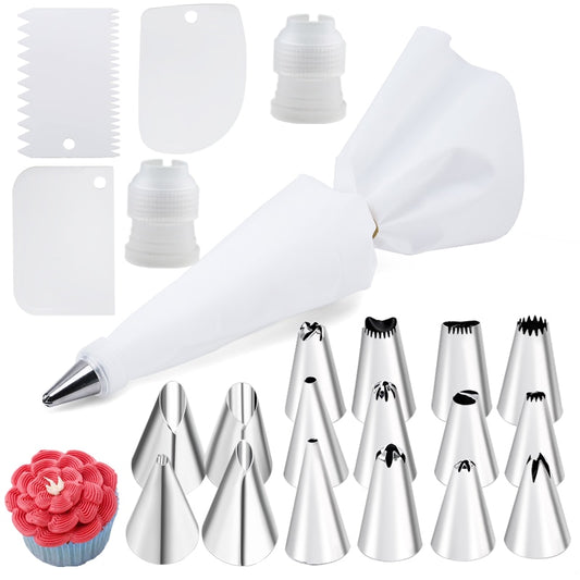 16/24 Pcs Set Pastry Bag and Stainless Steel Cake Nozzle Kitchen Accessories For Decorating Bakery Confectionery Equipment