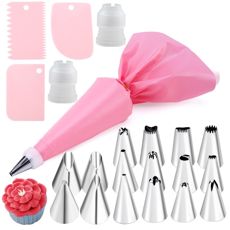 16/24 Pcs Set Pastry Bag and Stainless Steel Cake Nozzle Kitchen Accessories For Decorating Bakery Confectionery Equipment