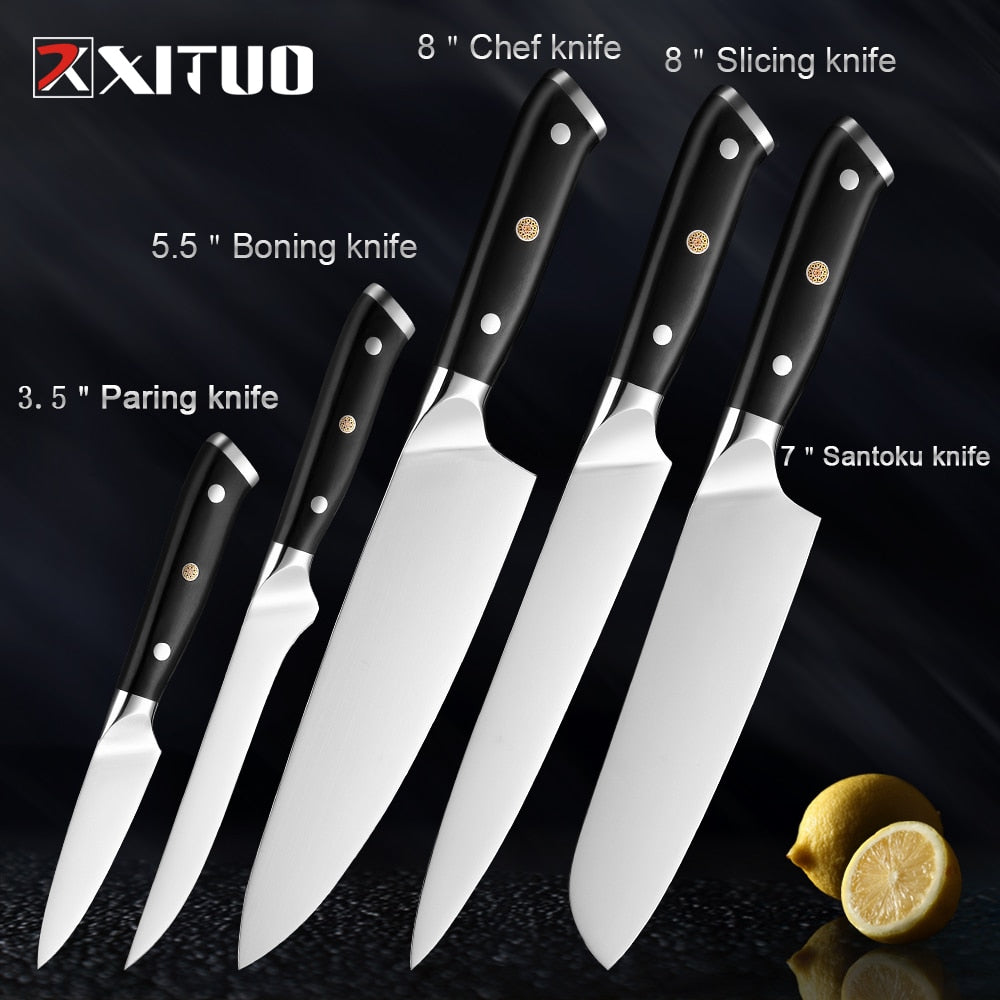 XITUO German Stainless Steel Kitchen Knife 1-7PCS Chef Knife Sharp Santoku Knife Cleaver Paring Knives Boning