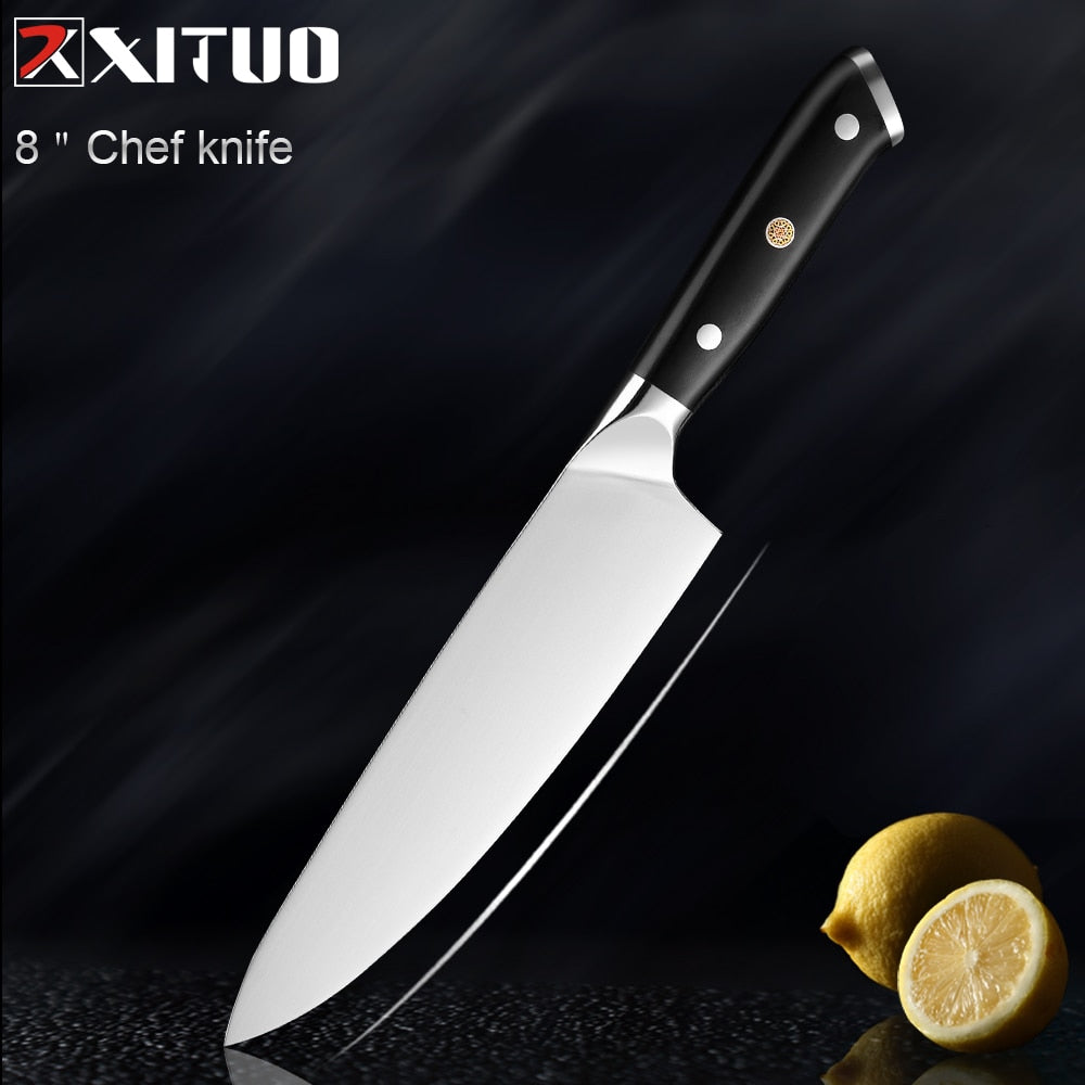 XITUO German Stainless Steel Kitchen Knife 1-7PCS Chef Knife Sharp Santoku Knife Cleaver Paring Knives Boning