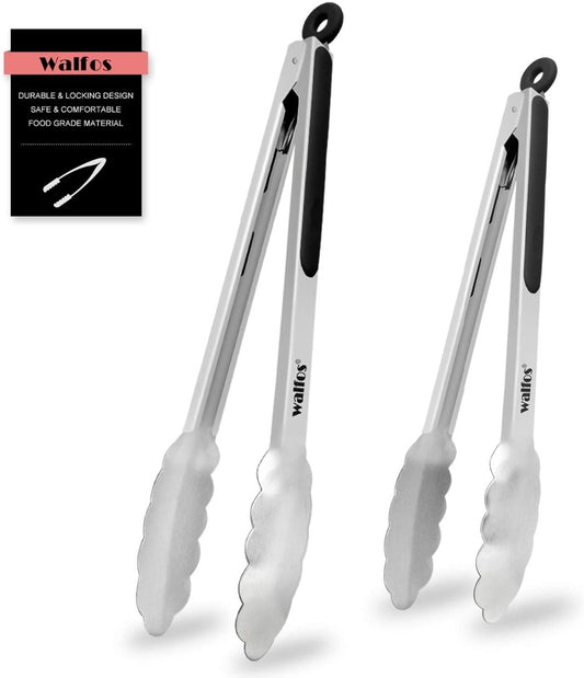 WALFOS Extra Long Stainless Steel Tongs Non-Stick Kitchen Cooking Tools