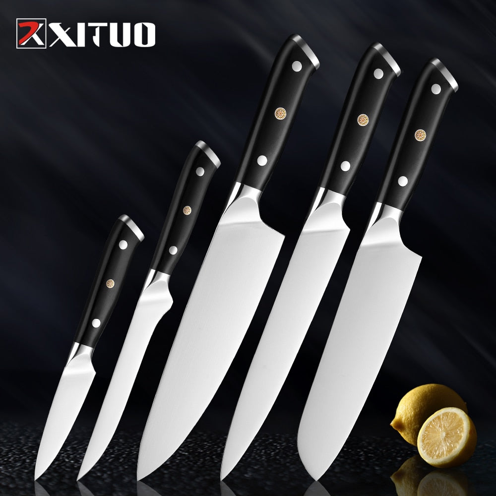 XITUO German Stainless Steel Kitchen Knife 1-7PCS Chef Knife Sharp Santoku Knife Cleaver Paring Knives Boning